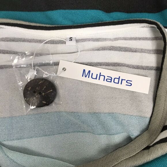 Muhadrs Sweater Womens Small Striped Gray White Black Green Blue - Picture 6 of 8